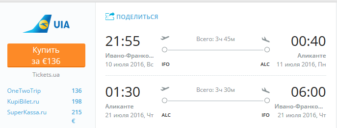 ивано-франковск - аликанте